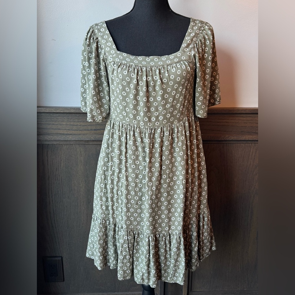 Maurices Olive Floral square neck Dress small - Picture 1 of 8